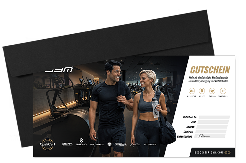 BeoCenter Gym Gutschein mit schwarzem Couvert